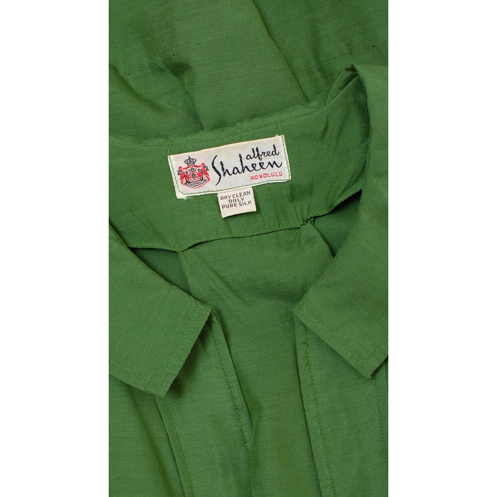 Vintage 1950s ALFRED SHAHEEN Dress 50s Green Silk Button Down Shirtwaist - Picture 7 of 8